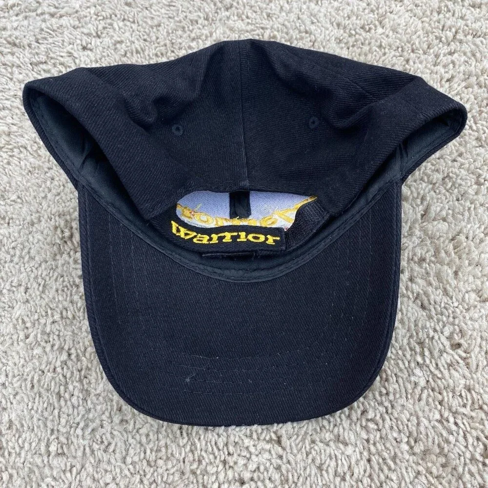 Warrior Custom Golf Hat Black / Gold Script Adjustable Strap Side “W” Cotton Cap